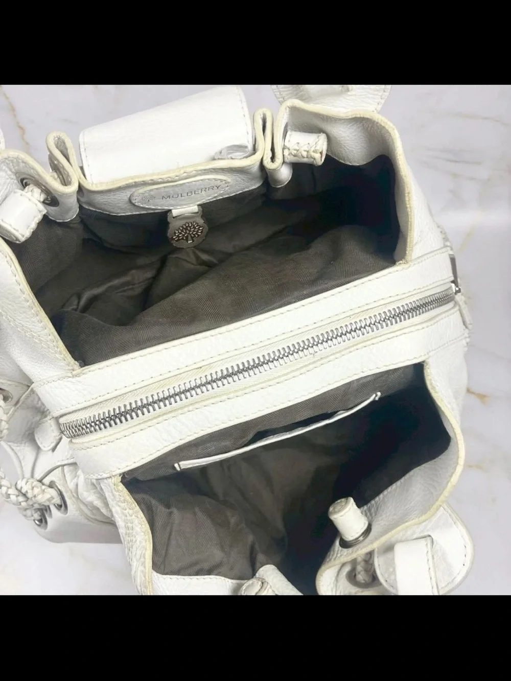Mulberry White Pebbled Leather Shoulder Bag with Turn-Lock